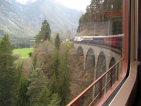 View of train around curve